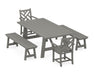 POLYWOOD Chippendale 5-Piece Rustic Farmhouse Dining Set With Trestle Legs in Slate Grey