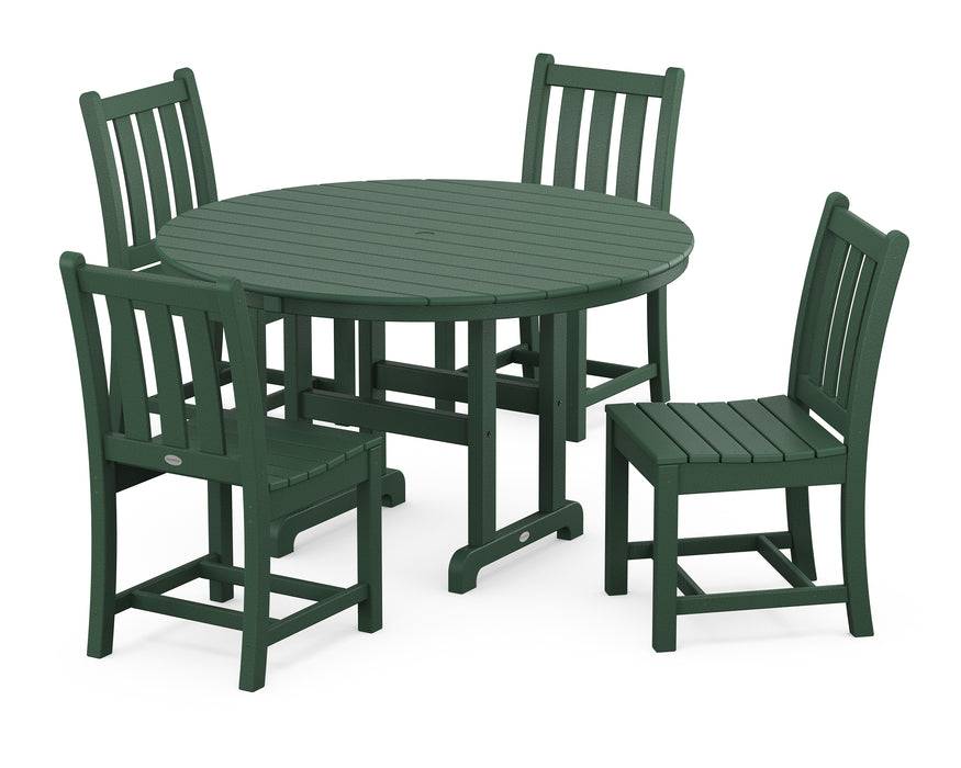 POLYWOOD Traditional Garden Side Chair 5-Piece Round Farmhouse Dining Set in Green