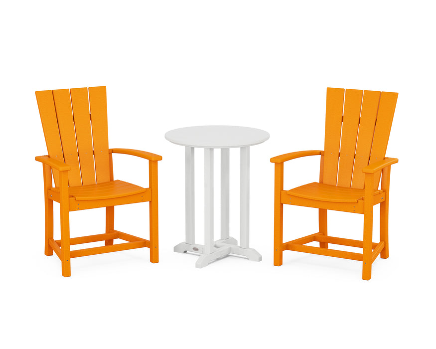 POLYWOOD® Quattro 3-Piece Round Farmhouse Dining Set in Tangerine / White