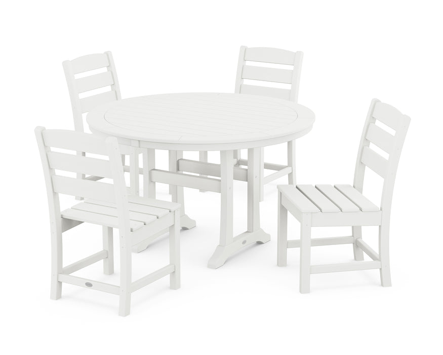 POLYWOOD Lakeside Side Chair 5-Piece Round Dining Set With Trestle Legs in Vintage White