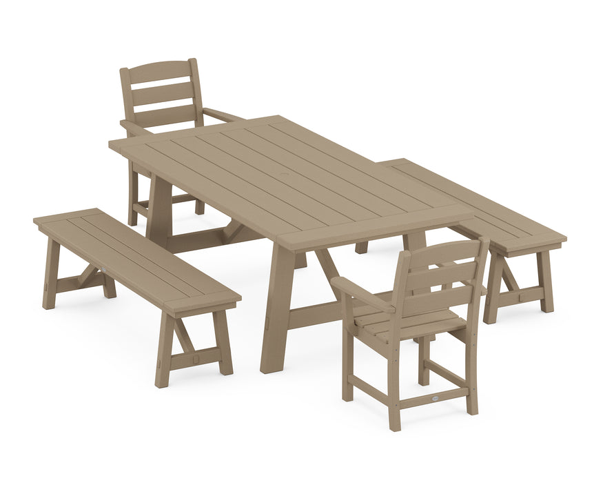 POLYWOOD Lakeside 5-Piece Rustic Farmhouse Dining Set With Trestle Legs in Vintage Sahara