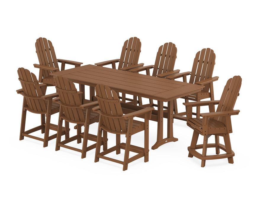 POLYWOOD® Vineyard Curveback Adirondack Swivel 9-Piece Farmhouse Counter Set with Trestle Legs in Vintage Coffee