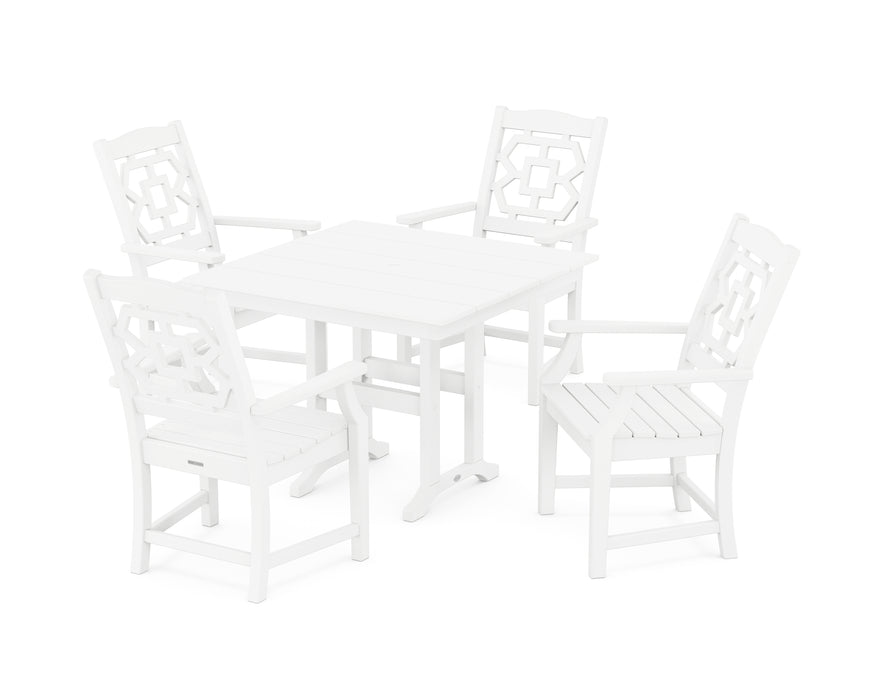 Martha Stewart by POLYWOOD Chinoiserie 5-Piece Farmhouse Dining Set in White