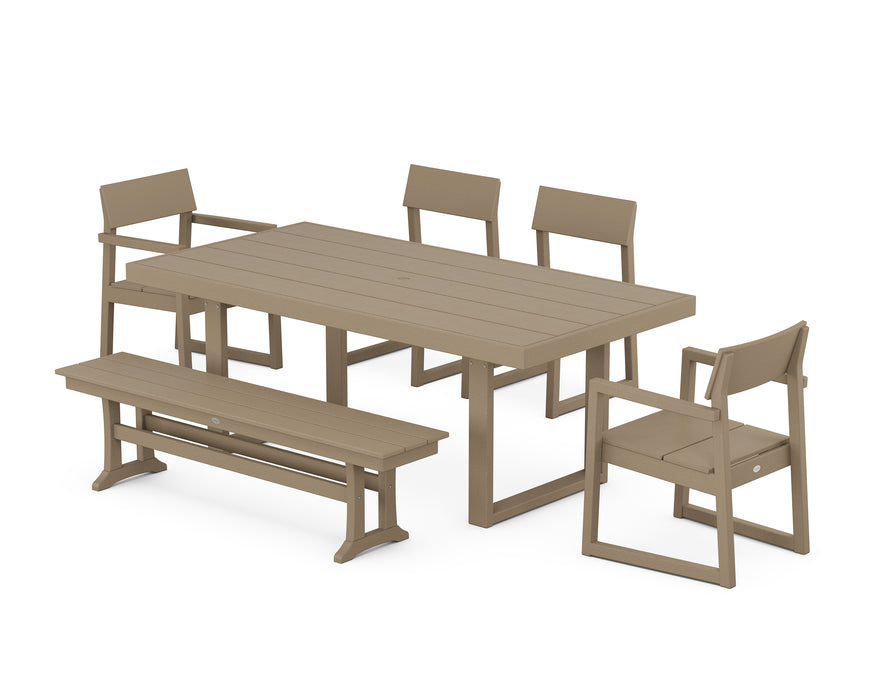 POLYWOOD EDGE 6-Piece Dining Set with Bench in Vintage Sahara