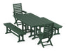 POLYWOOD Captain 5-Piece Farmhouse Dining Set with Benches in Green