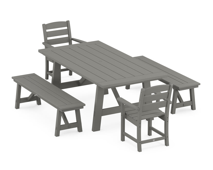 POLYWOOD Lakeside 5-Piece Rustic Farmhouse Dining Set With Trestle Legs in Slate Grey