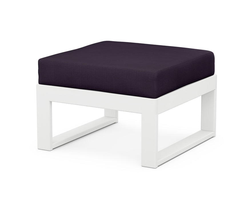 POLYWOOD Edge Modular Ottoman in White with Navy Linen fabric
