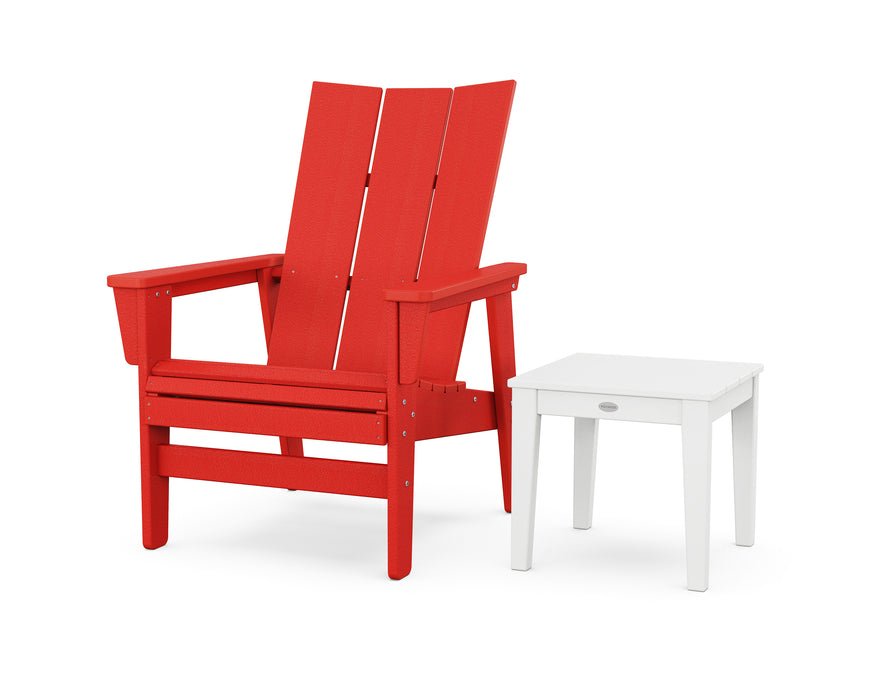 POLYWOOD® Modern Grand Upright Adirondack Chair with Side Table in Sunset Red / White