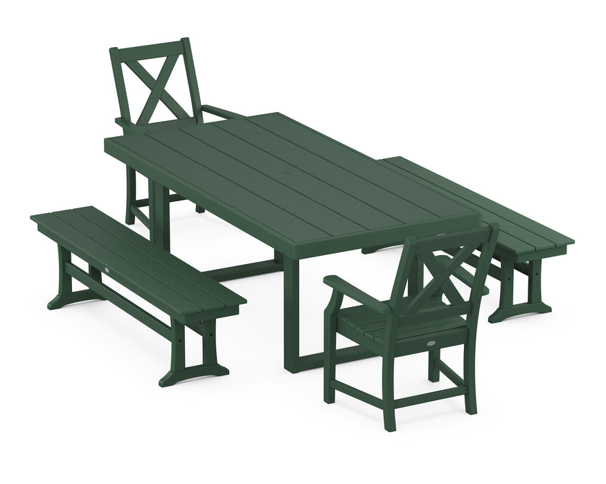 POLYWOOD Braxton 5-Piece Dining Set with Benches in Green