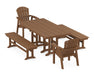 POLYWOOD Seashell 5-Piece Farmhouse Dining Set with Benches in Teak