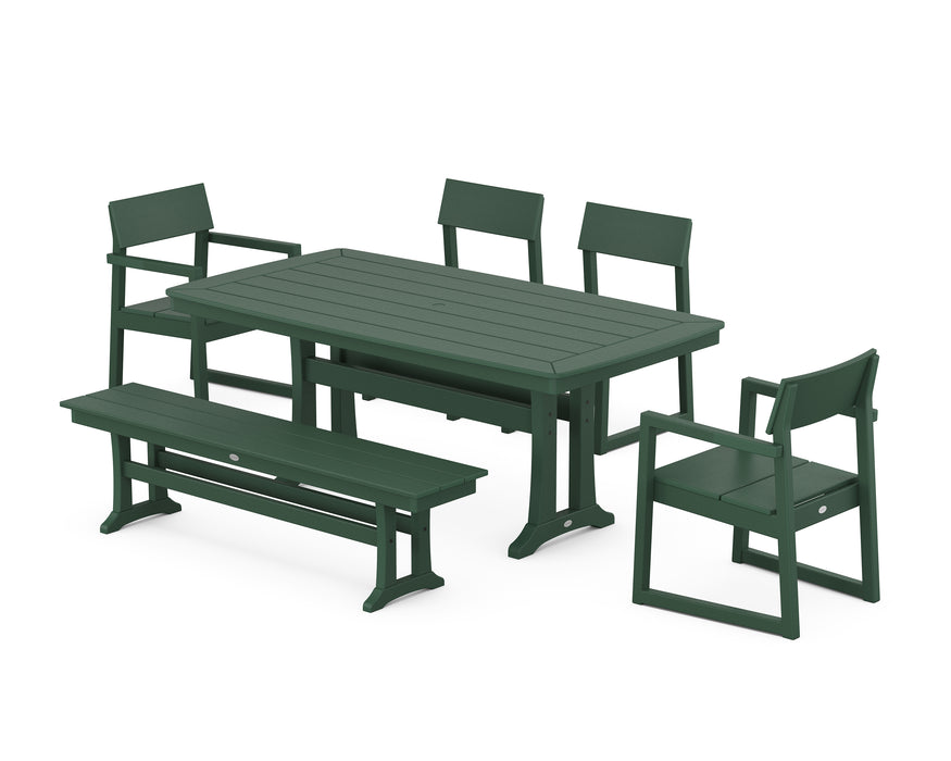 POLYWOOD EDGE 6-Piece Dining Set with Trestle Legs in Green