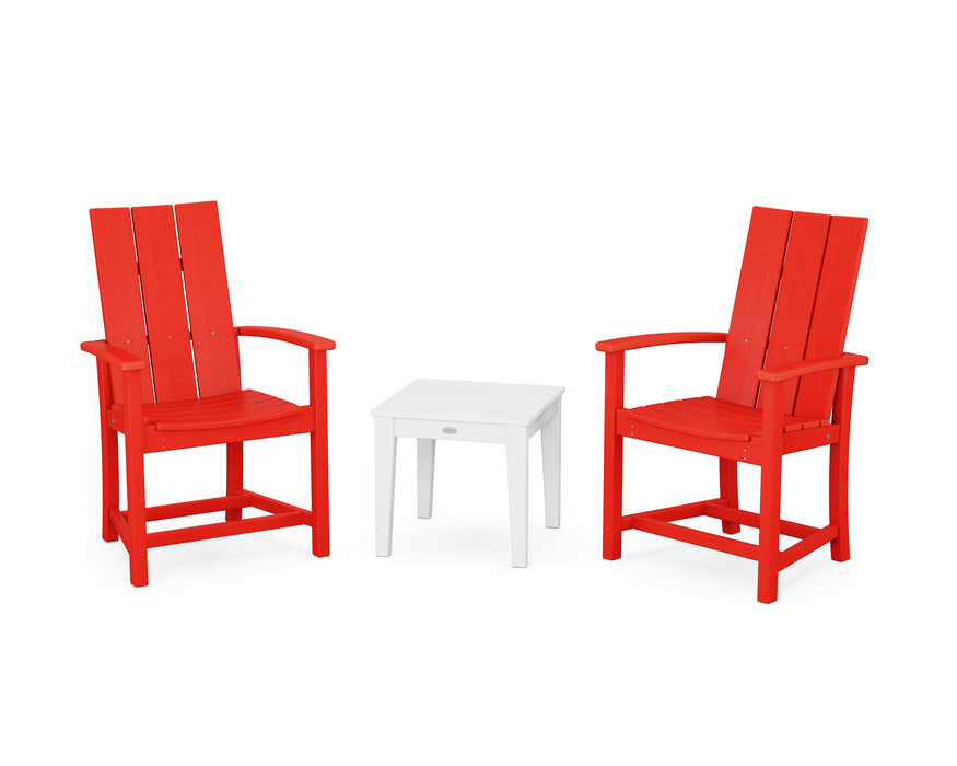 POLYWOOD® Modern 3-Piece Upright Adirondack Chair Set in Sunset Red / White