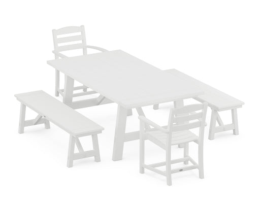 POLYWOOD La Casa Cafe 5-Piece Rustic Farmhouse Dining Set With Benches in White