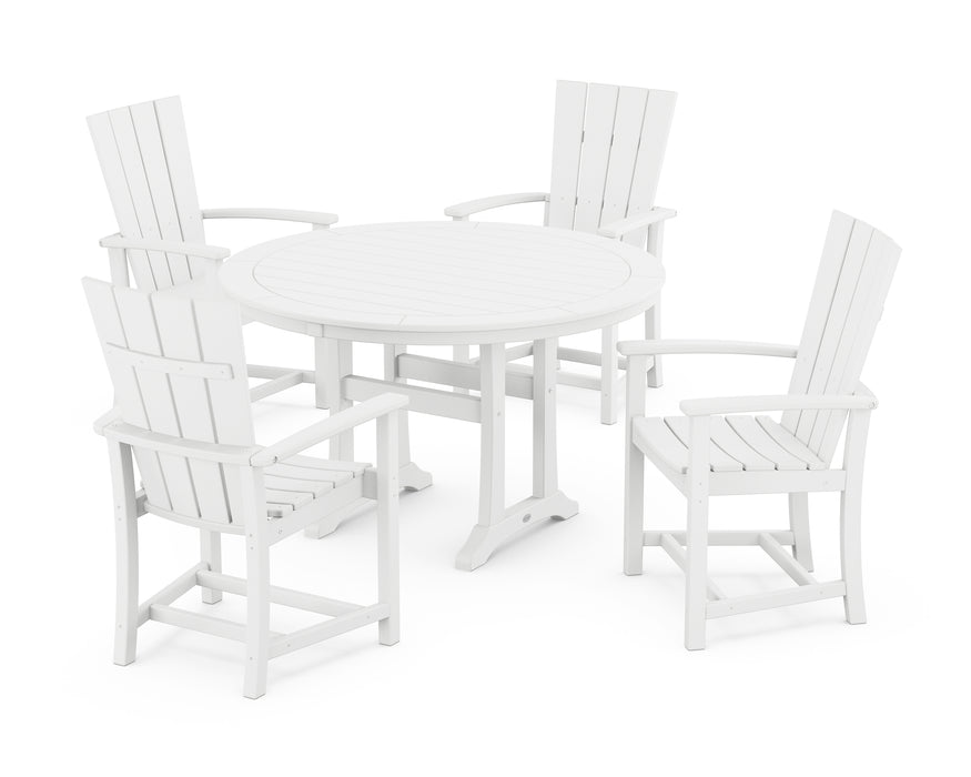 POLYWOOD Quattro 5-Piece Round Dining Set with Trestle Legs in White