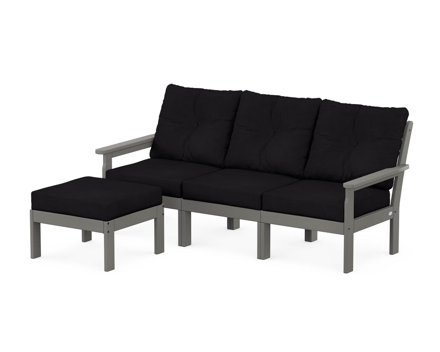 POLYWOOD Vineyard 4-Piece Sectional with Ottoman in Slate Grey with Midnight Linen fabric