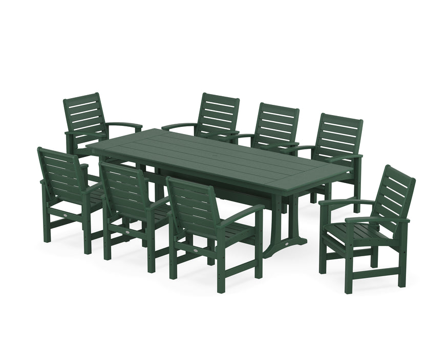 POLYWOOD Signature 9-Piece Farmhouse Dining Set with Trestle Legs in Green