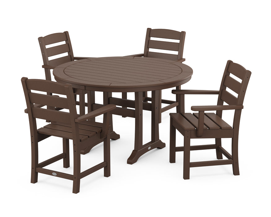 POLYWOOD Lakeside 5-Piece Round Dining Set with Trestle Legs in Mahogany