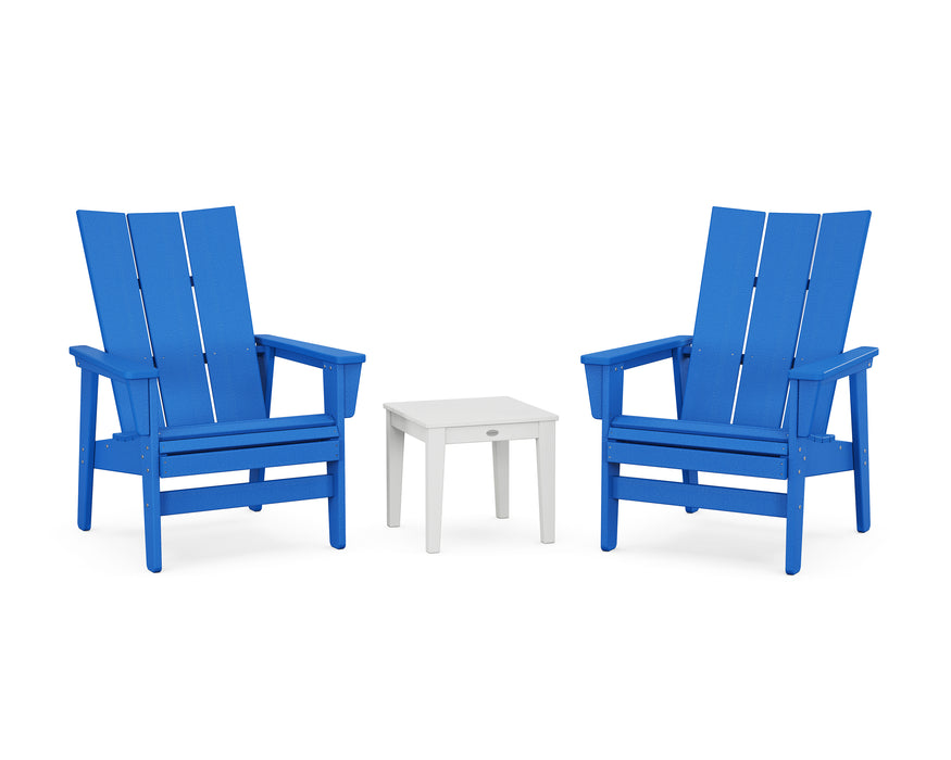 POLYWOOD® 3-Piece Modern Grand Upright Adirondack Set in Pacific Blue / White