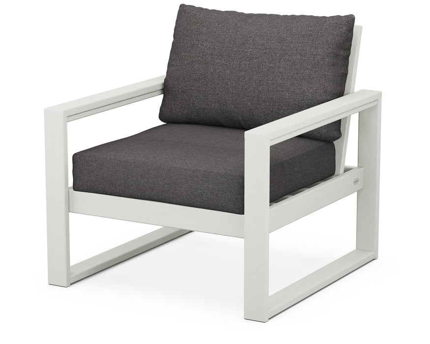 POLYWOOD EDGE Club Chair in Vintage White with Ash Charcoal fabric