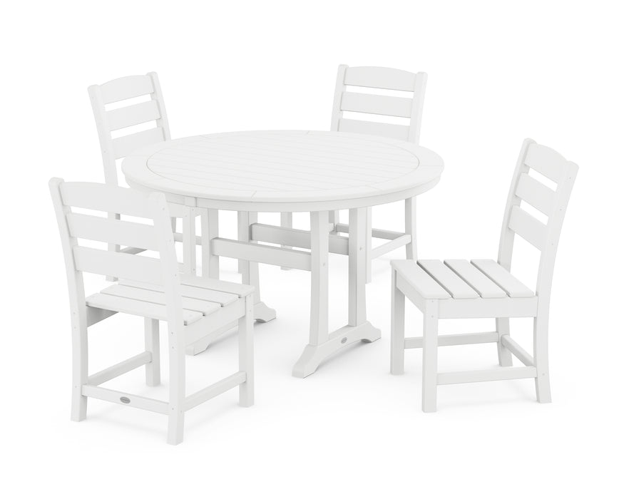 POLYWOOD Lakeside Side Chair 5-Piece Round Dining Set With Trestle Legs in White