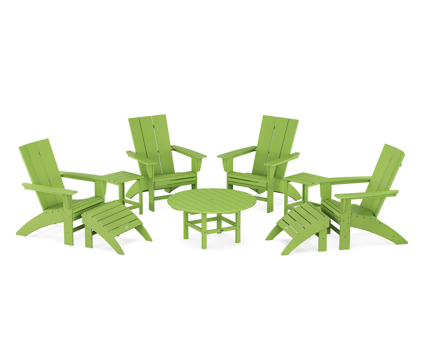 POLYWOOD Modern Curveback Adirondack Chair 9-Piece Conversation Set in Lime