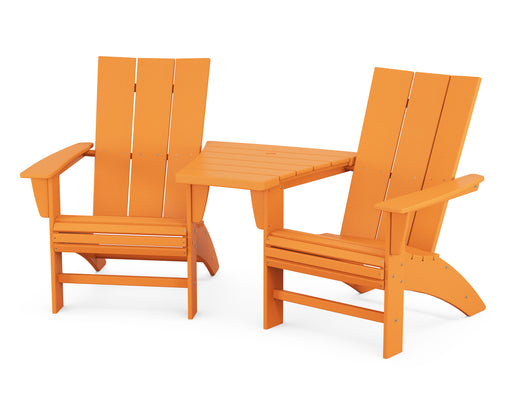 POLYWOOD Modern 3-Piece Curveback Adirondack Set with Angled Connecting Table in Tangerine