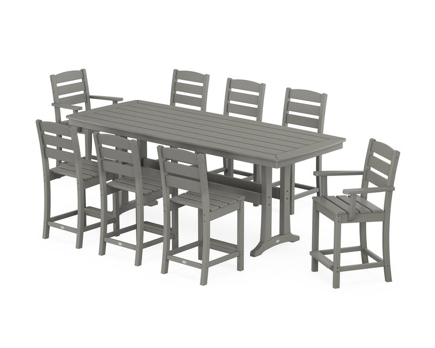 POLYWOOD® Lakeside 9-Piece Counter Set with Trestle Legs in Black