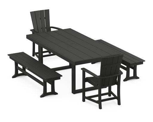 POLYWOOD Quattro 5-Piece Dining Set with Benches in Black