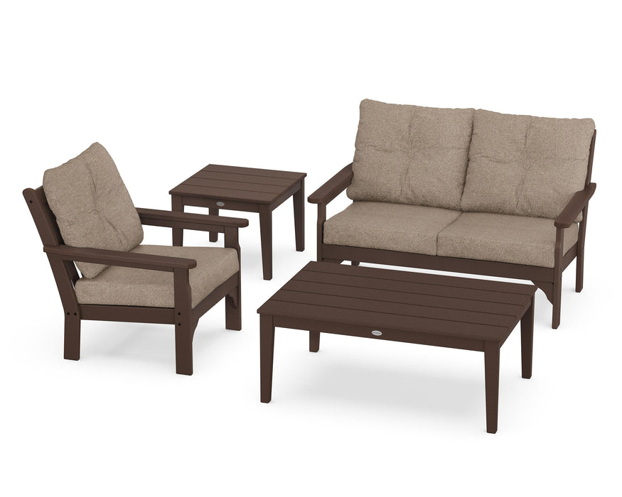 POLYWOOD Vineyard 4-Piece Deep Seating Set in Mahogany with Spiced Burlap fabric