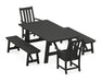 POLYWOOD Vineyard 5-Piece Rustic Farmhouse Dining Set With Trestle Legs in Black
