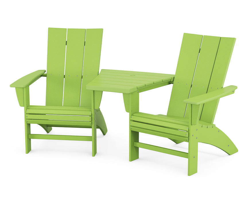 POLYWOOD Modern 3-Piece Curveback Adirondack Set with Angled Connecting Table in Lime
