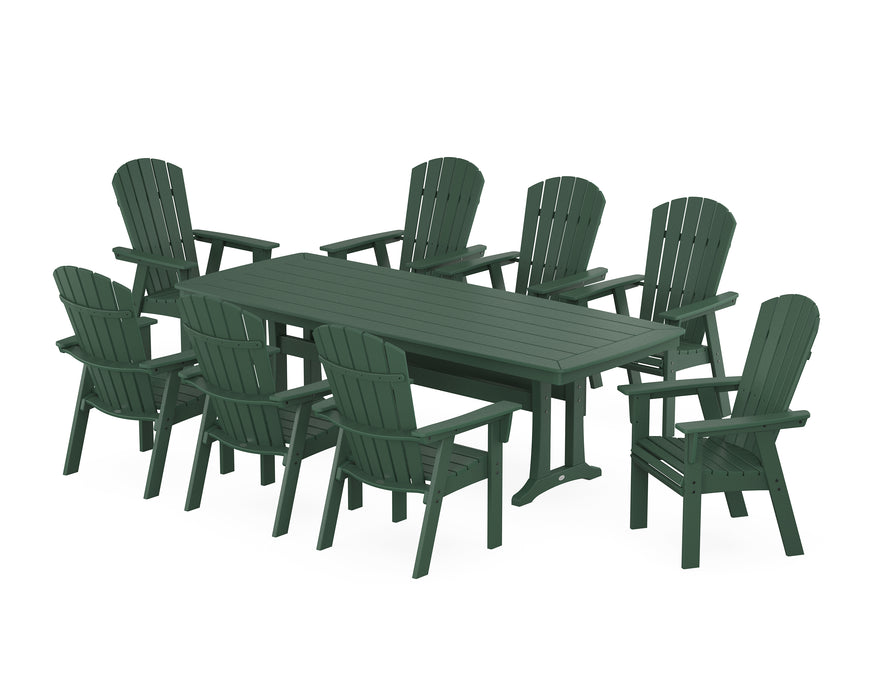 POLYWOOD Nautical Curveback Adirondack 9-Piece Dining Set with Trestle Legs in Green