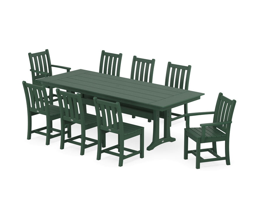 POLYWOOD Traditional Garden 9-Piece Farmhouse Dining Set with Trestle Legs in Green