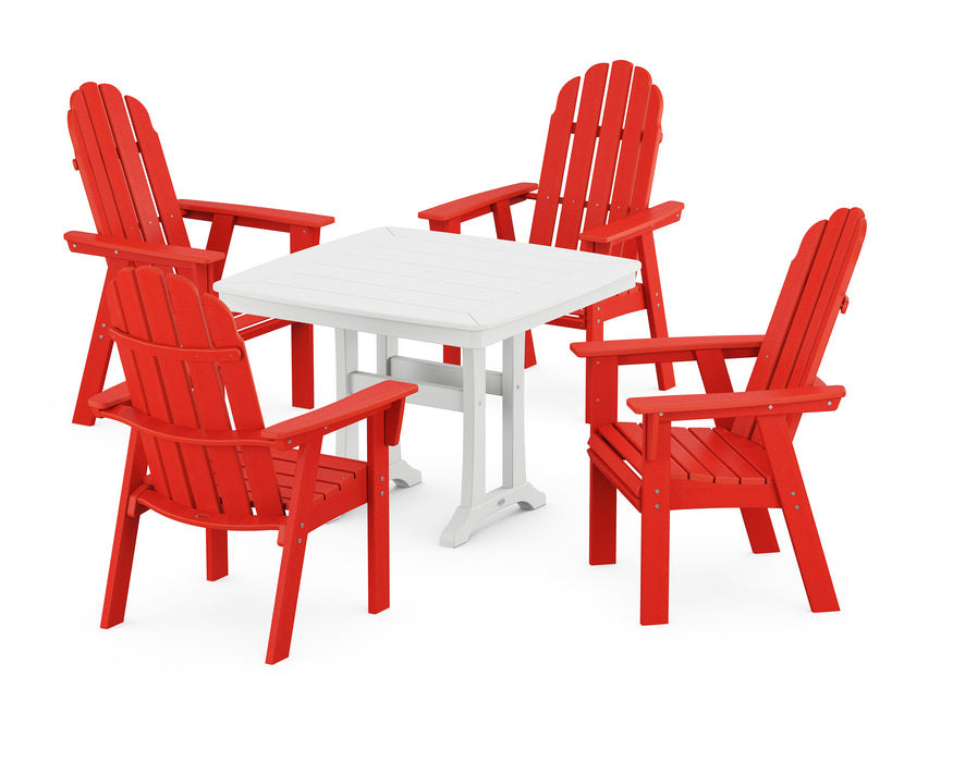 POLYWOOD Vineyard Adirondack 5-Piece Dining Set with Trestle Legs in Sunset Red