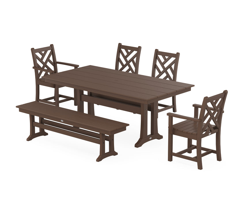 POLYWOOD Chippendale 6-Piece Farmhouse Dining Set With Trestle Legs in Mahogany