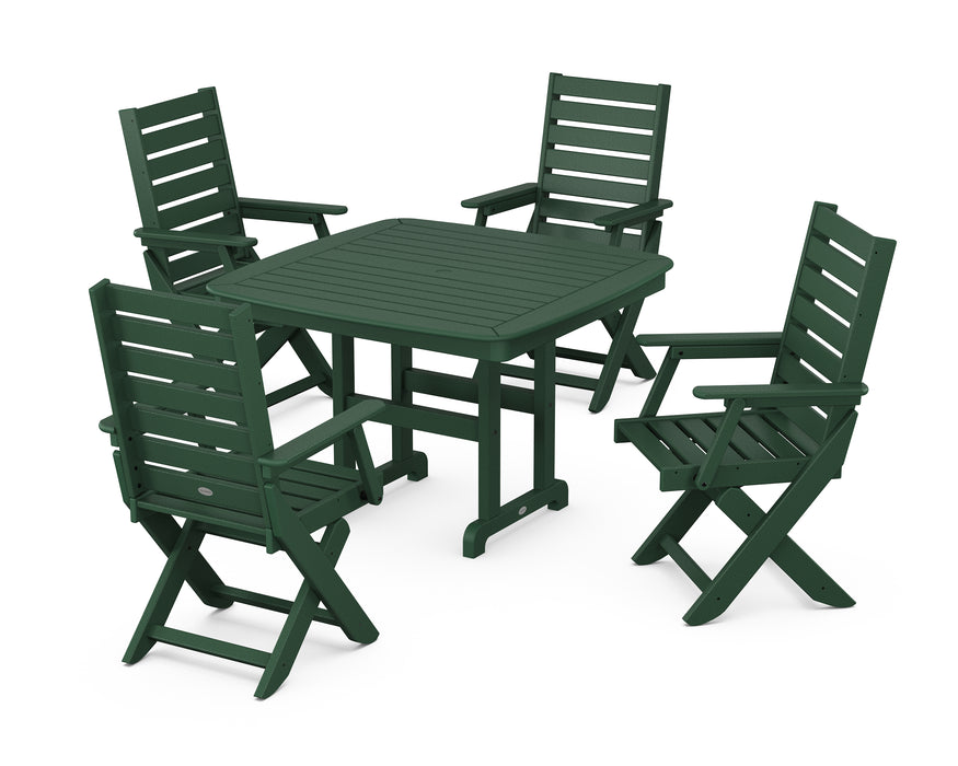 POLYWOOD Captain 5-Piece Dining Set with Trestle Legs in Green