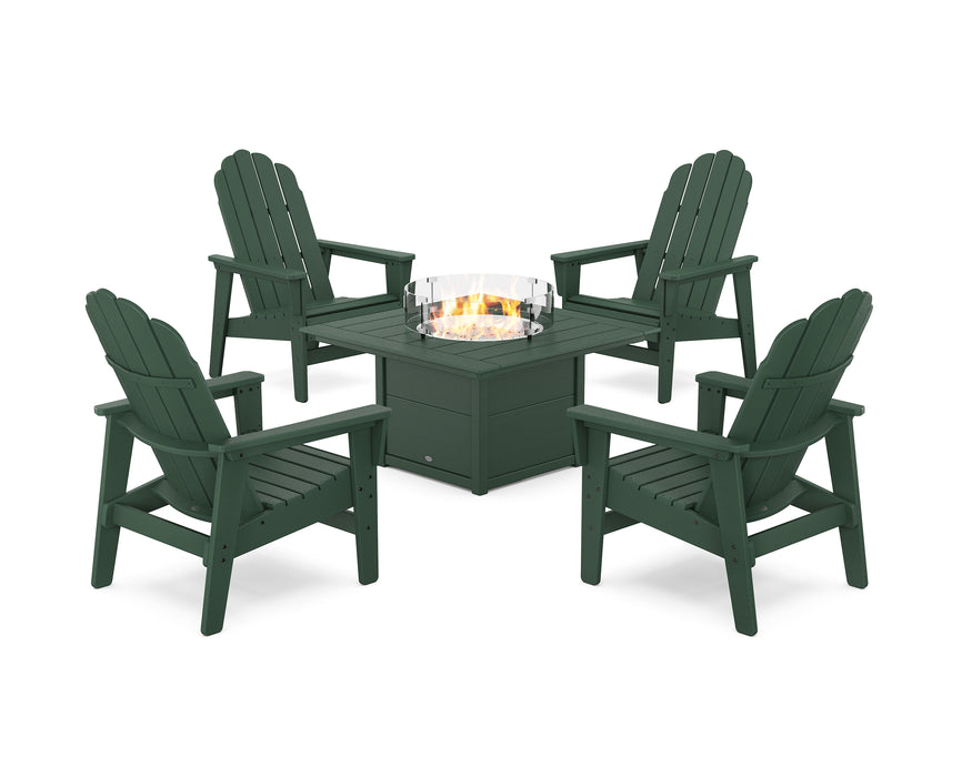 POLYWOOD® 5-Piece Vineyard Grand Upright Adirondack Conversation Set with Fire Pit Table in Lemon / White