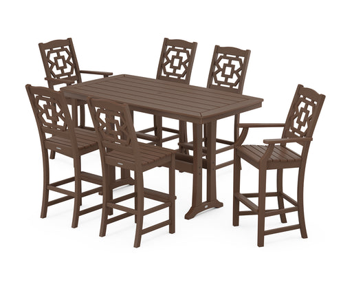 Martha Stewart by POLYWOOD Chinoiserie 7-Piece Bar Set with Trestle Legs in Mahogany