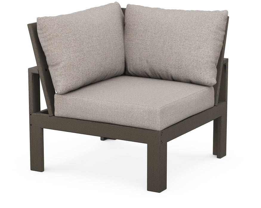 POLYWOOD Edge Modular Corner Chair in Slate Grey with Natural Linen fabric