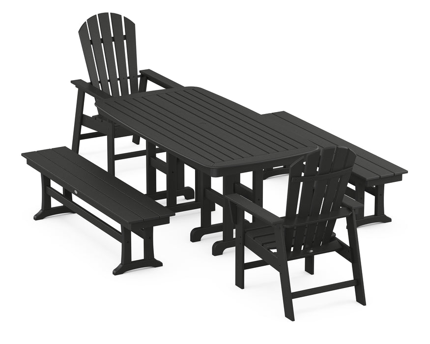 POLYWOOD South Beach 5-Piece Dining Set with Benches in Black