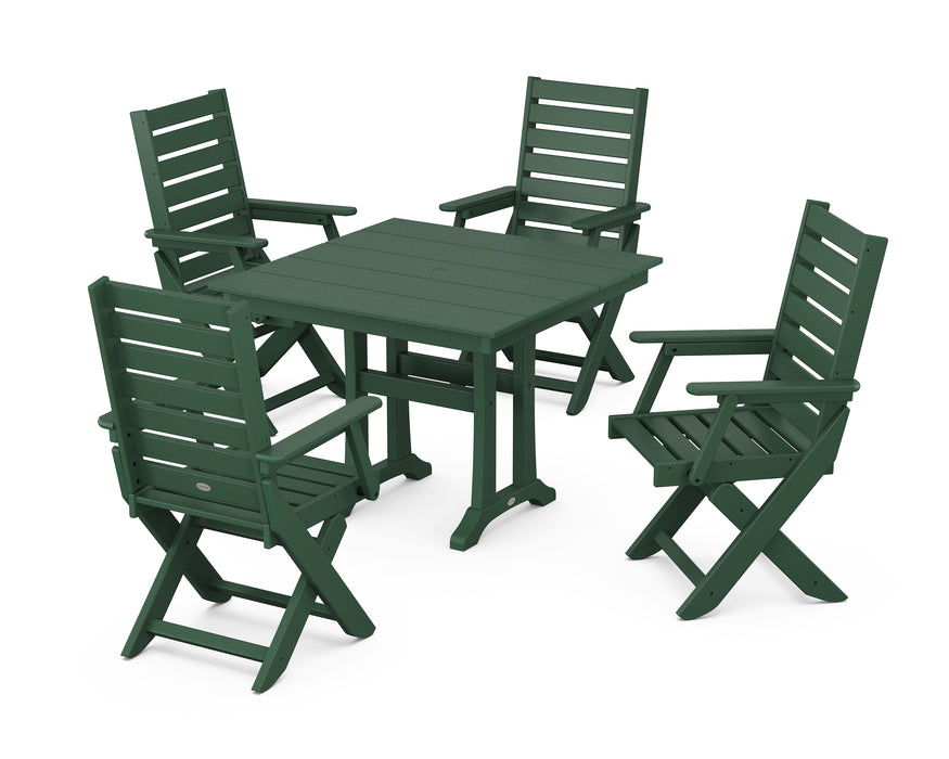 POLYWOOD Captain 5-Piece Farmhouse Dining Set With Trestle Legs in Green