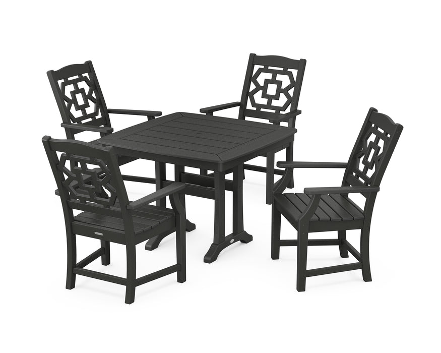 Martha Stewart by POLYWOOD Chinoiserie 5-Piece Dining Set with Trestle Legs in Black