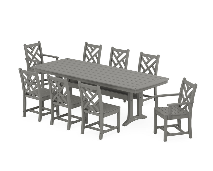 POLYWOOD Chippendale 9-Piece Dining Set with Trestle Legs in Slate Grey