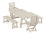 POLYWOOD Captain 5-Piece Rustic Farmhouse Dining Set With Benches in Sand