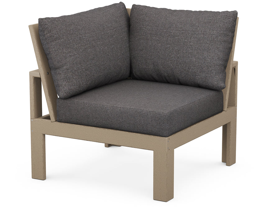 POLYWOOD Edge Modular Corner Chair in Mahogany with Spiced Burlap fabric