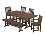 POLYWOOD® Traditional Garden 6-Piece Farmhouse Dining Set with Bench in Sand