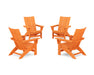 POLYWOOD® 4-Piece Modern Grand Adirondack Chair Conversation Set in Tangerine