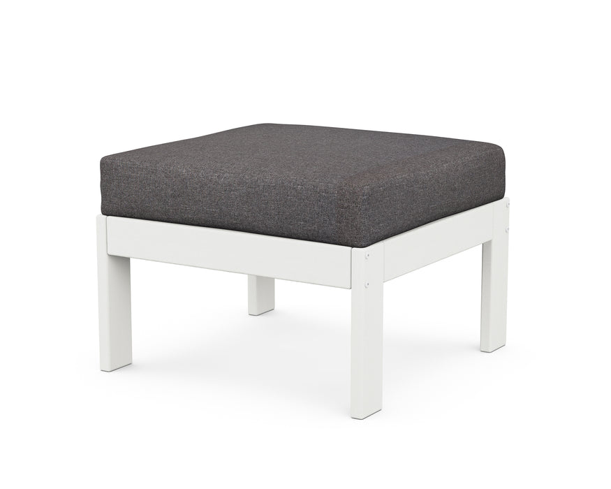 POLYWOOD Vineyard Modular Ottoman in Vintage White with Ash Charcoal fabric