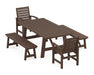 POLYWOOD Signature 5-Piece Rustic Farmhouse Dining Set With Benches in Mahogany