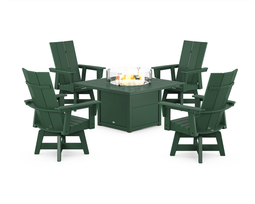 POLYWOOD® Modern 4-Piece Curveback Upright Adirondack Conversation Set with Fire Pit Table in Mahogany